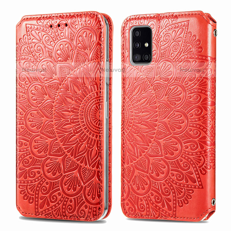 Leather Case Stands Fashionable Pattern Flip Cover Holder S01D for Samsung Galaxy A71 4G A715 Red