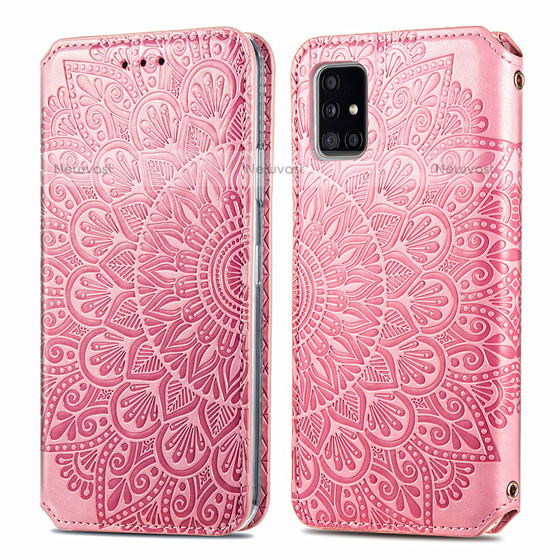 Leather Case Stands Fashionable Pattern Flip Cover Holder S01D for Samsung Galaxy A71 4G A715 Rose Gold