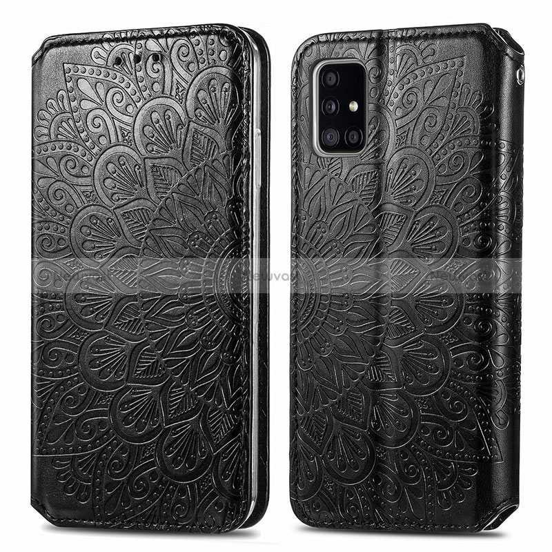 Leather Case Stands Fashionable Pattern Flip Cover Holder S01D for Samsung Galaxy A71 5G Black