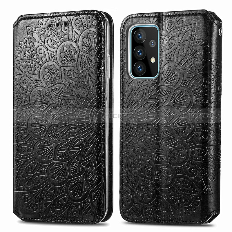 Leather Case Stands Fashionable Pattern Flip Cover Holder S01D for Samsung Galaxy A72 4G Black