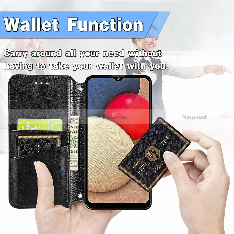 Leather Case Stands Fashionable Pattern Flip Cover Holder S01D for Samsung Galaxy F02S SM-E025F