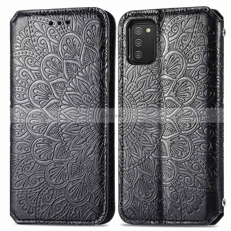 Leather Case Stands Fashionable Pattern Flip Cover Holder S01D for Samsung Galaxy F02S SM-E025F Black