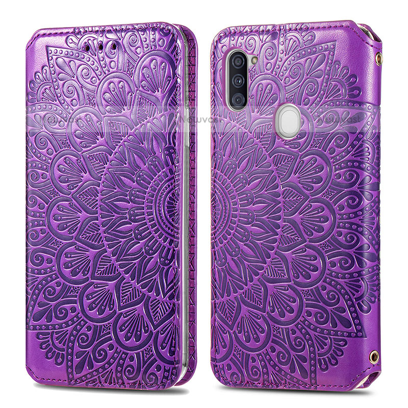 Leather Case Stands Fashionable Pattern Flip Cover Holder S01D for Samsung Galaxy M11 Purple