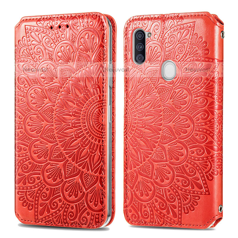 Leather Case Stands Fashionable Pattern Flip Cover Holder S01D for Samsung Galaxy M11 Red