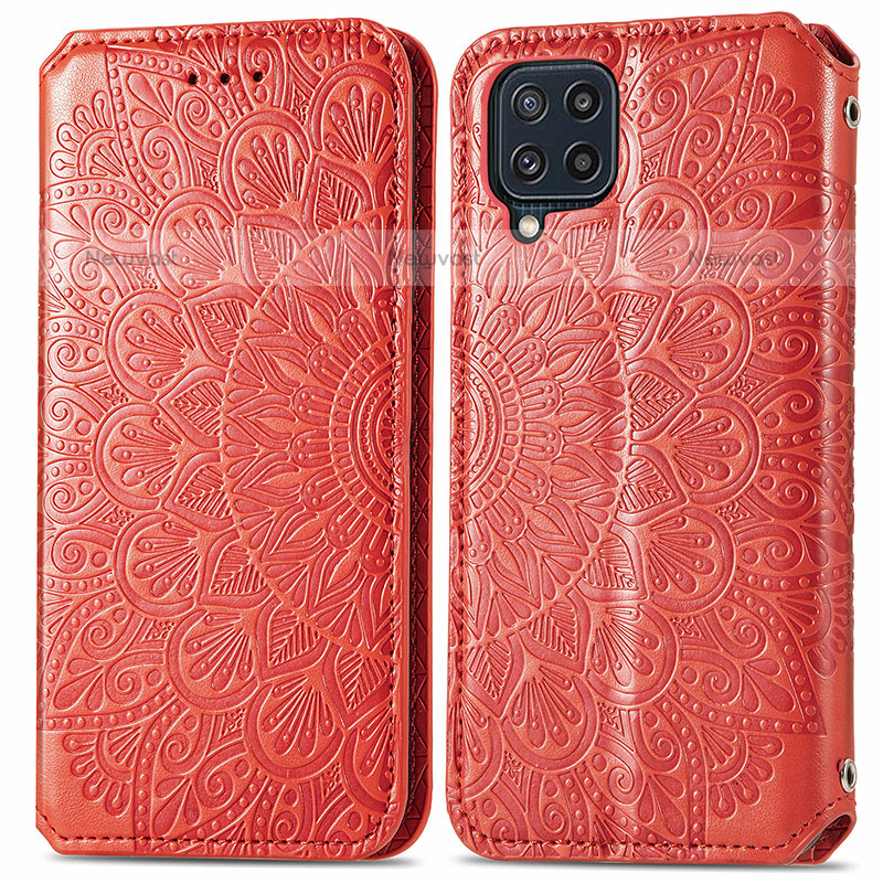 Leather Case Stands Fashionable Pattern Flip Cover Holder S01D for Samsung Galaxy M32 4G