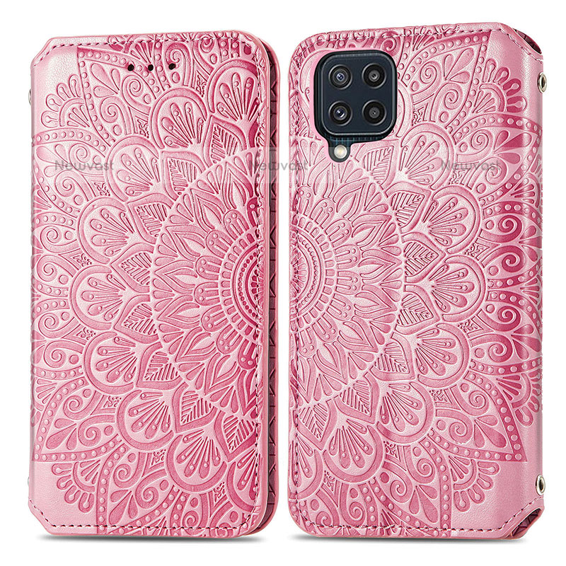 Leather Case Stands Fashionable Pattern Flip Cover Holder S01D for Samsung Galaxy M32 4G