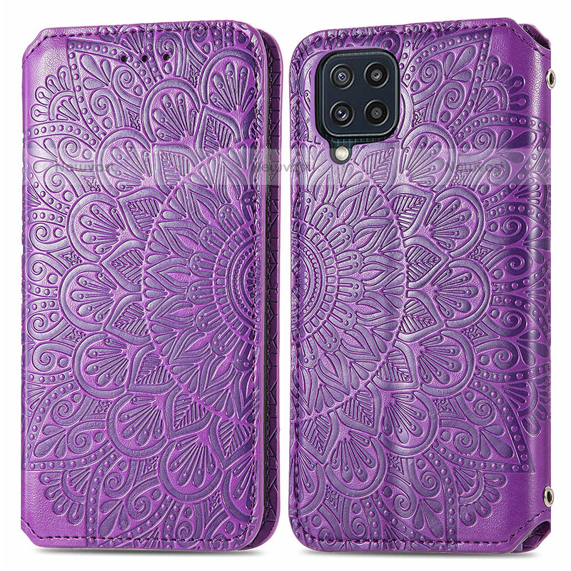 Leather Case Stands Fashionable Pattern Flip Cover Holder S01D for Samsung Galaxy M32 4G