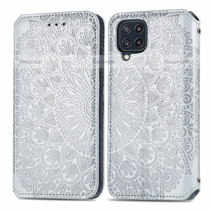 Leather Case Stands Fashionable Pattern Flip Cover Holder S01D for Samsung Galaxy M32 4G