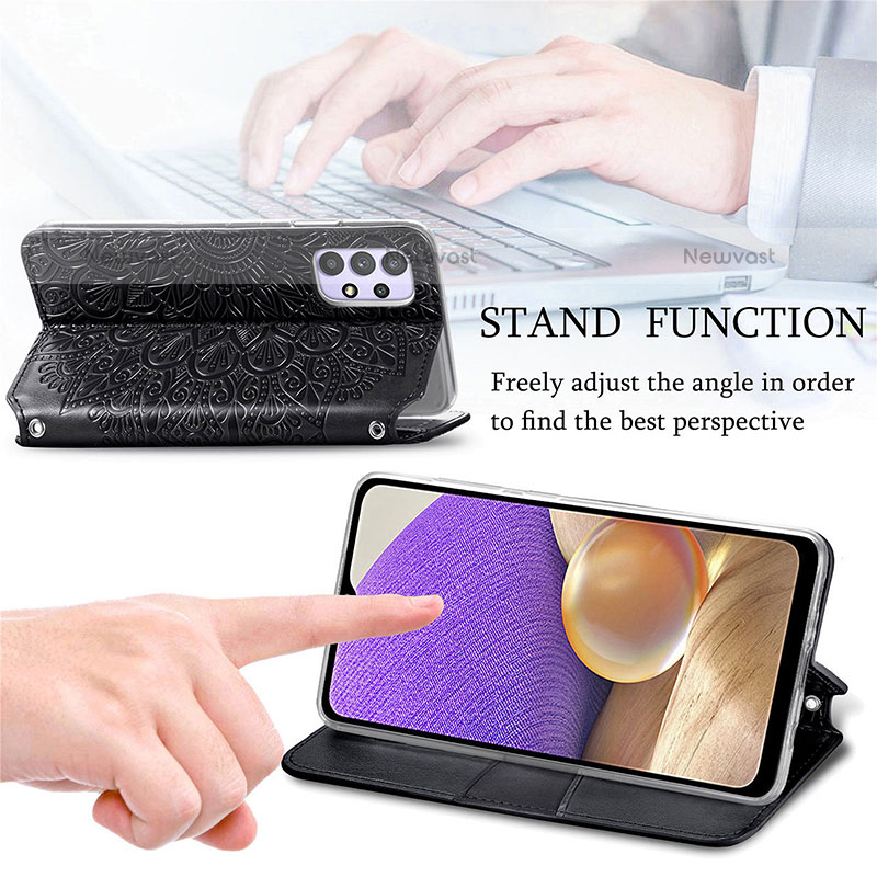 Leather Case Stands Fashionable Pattern Flip Cover Holder S01D for Samsung Galaxy M32 5G