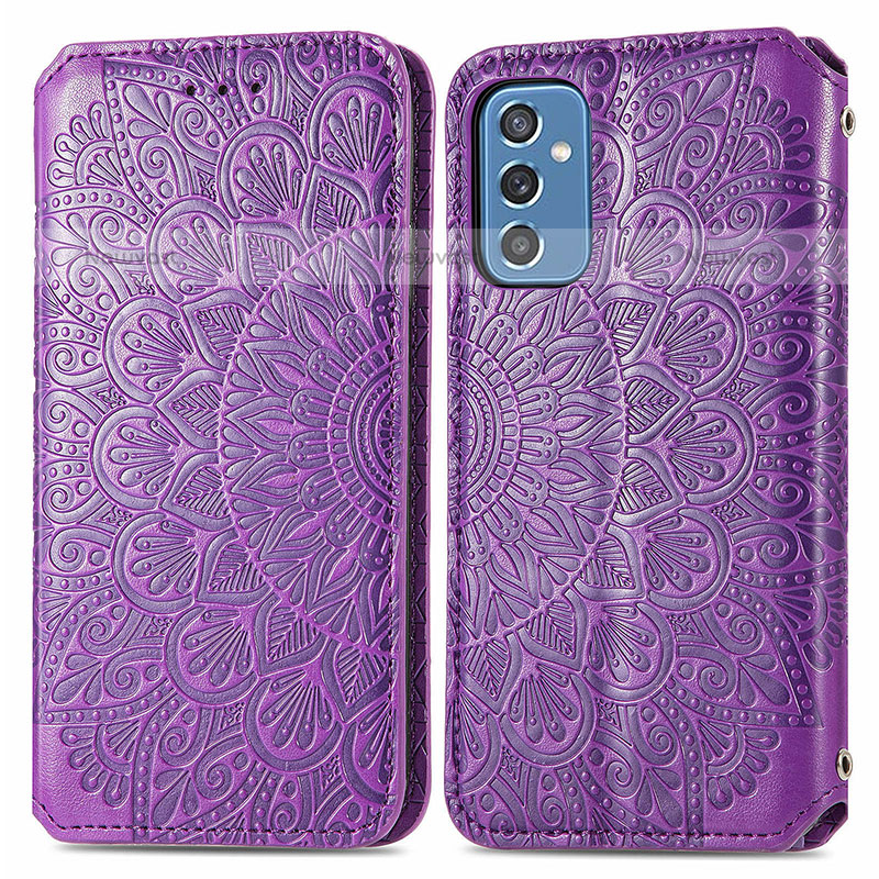 Leather Case Stands Fashionable Pattern Flip Cover Holder S01D for Samsung Galaxy M52 5G Purple