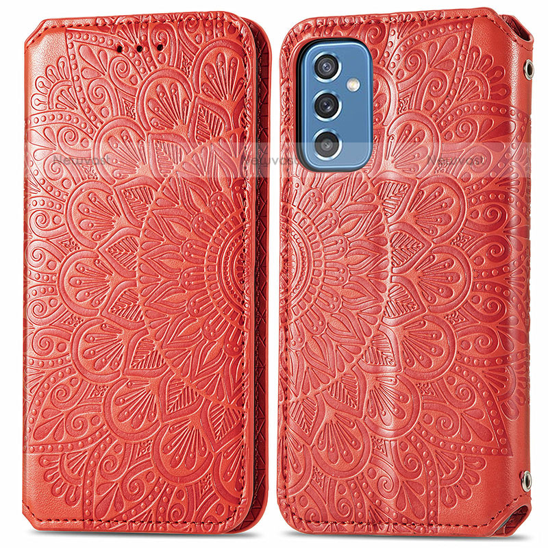 Leather Case Stands Fashionable Pattern Flip Cover Holder S01D for Samsung Galaxy M52 5G Red