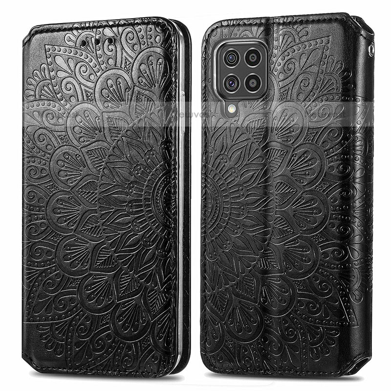 Leather Case Stands Fashionable Pattern Flip Cover Holder S01D for Samsung Galaxy M62 4G Black