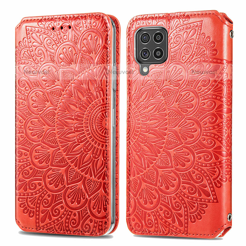 Leather Case Stands Fashionable Pattern Flip Cover Holder S01D for Samsung Galaxy M62 4G Red