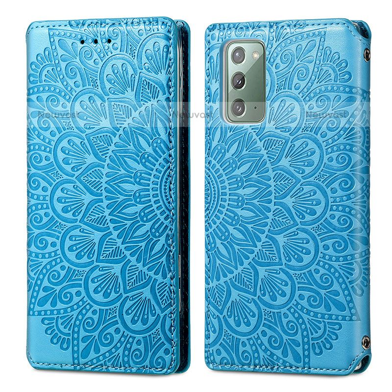 Leather Case Stands Fashionable Pattern Flip Cover Holder S01D for Samsung Galaxy Note 20 5G Blue