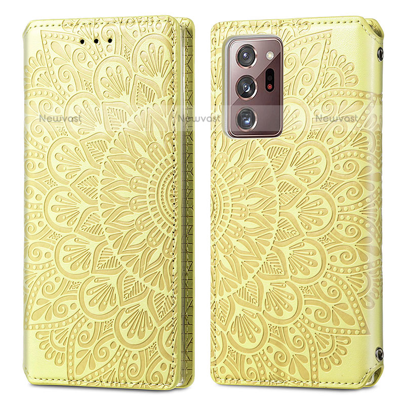 Leather Case Stands Fashionable Pattern Flip Cover Holder S01D for Samsung Galaxy Note 20 Ultra 5G Gold