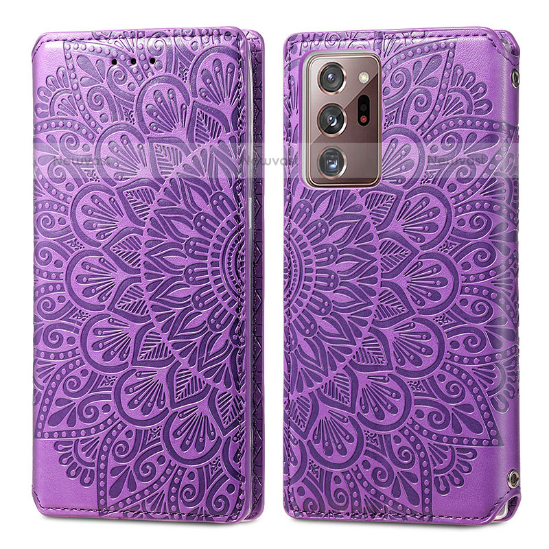 Leather Case Stands Fashionable Pattern Flip Cover Holder S01D for Samsung Galaxy Note 20 Ultra 5G Purple