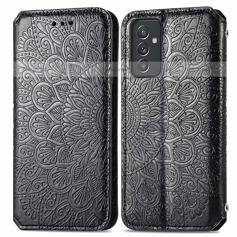 Leather Case Stands Fashionable Pattern Flip Cover Holder S01D for Samsung Galaxy Quantum2 5G Black