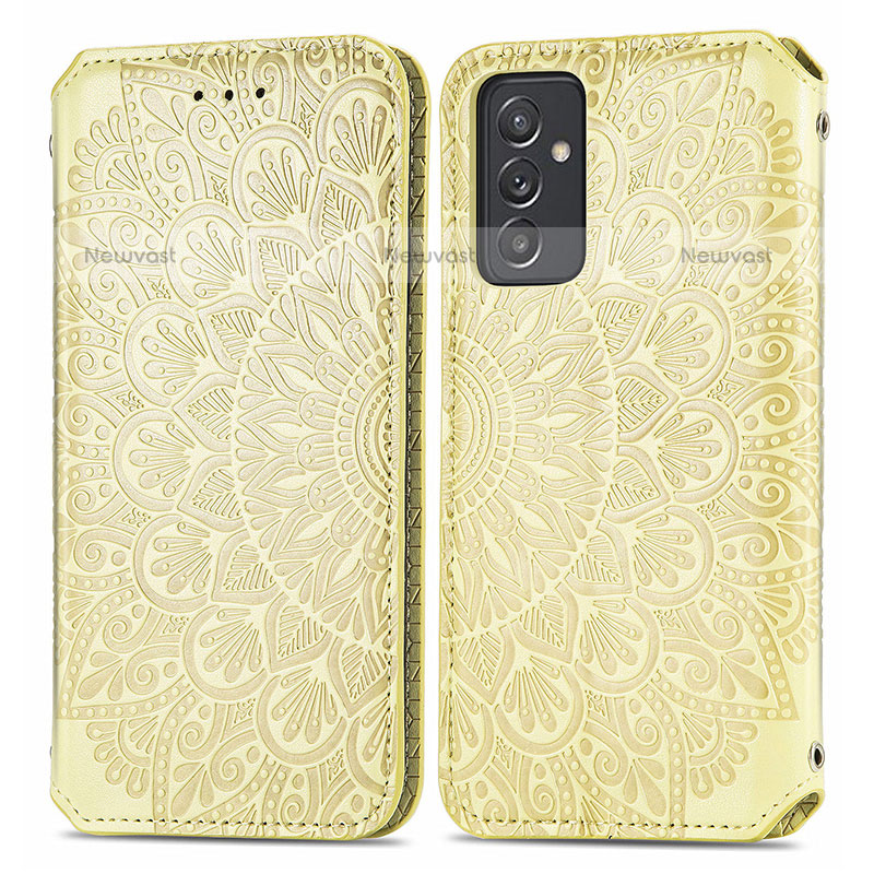 Leather Case Stands Fashionable Pattern Flip Cover Holder S01D for Samsung Galaxy Quantum2 5G Gold