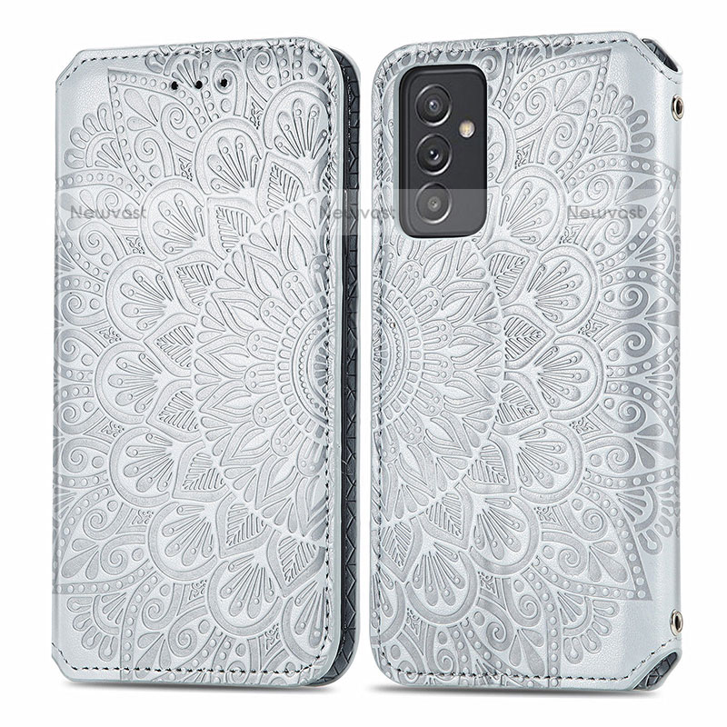 Leather Case Stands Fashionable Pattern Flip Cover Holder S01D for Samsung Galaxy Quantum2 5G Silver