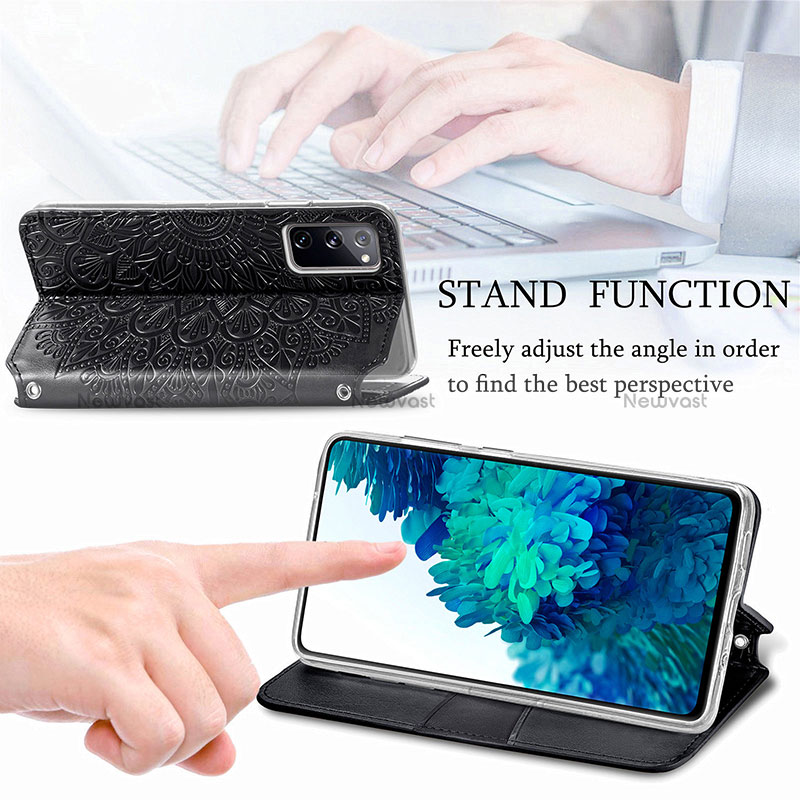 Leather Case Stands Fashionable Pattern Flip Cover Holder S01D for Samsung Galaxy S20 FE 4G