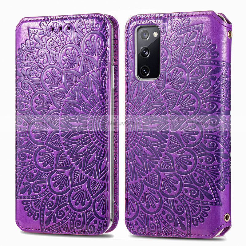 Leather Case Stands Fashionable Pattern Flip Cover Holder S01D for Samsung Galaxy S20 FE 4G Purple