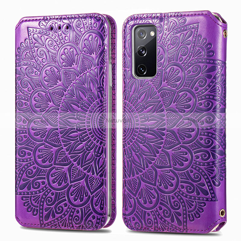 Leather Case Stands Fashionable Pattern Flip Cover Holder S01D for Samsung Galaxy S20 FE 5G Purple