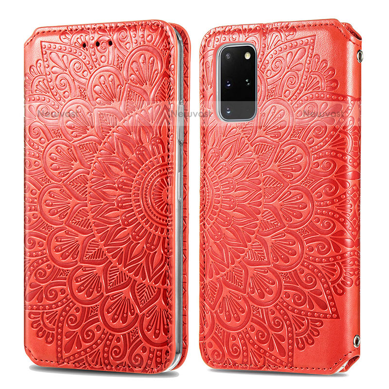 Leather Case Stands Fashionable Pattern Flip Cover Holder S01D for Samsung Galaxy S20 Plus 5G Red