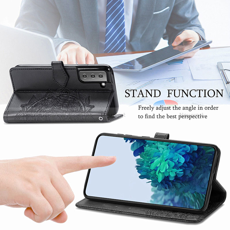 Leather Case Stands Fashionable Pattern Flip Cover Holder S01D for Samsung Galaxy S22 Plus 5G