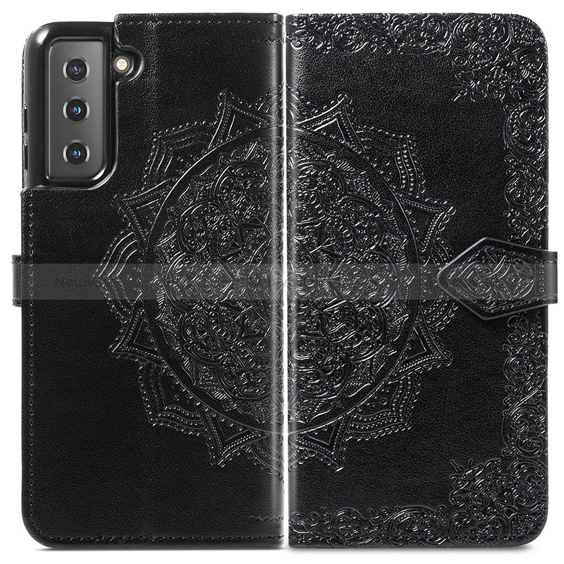 Leather Case Stands Fashionable Pattern Flip Cover Holder S01D for Samsung Galaxy S22 Plus 5G Black