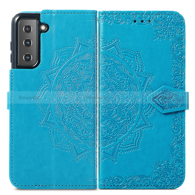 Leather Case Stands Fashionable Pattern Flip Cover Holder S01D for Samsung Galaxy S22 Plus 5G Blue