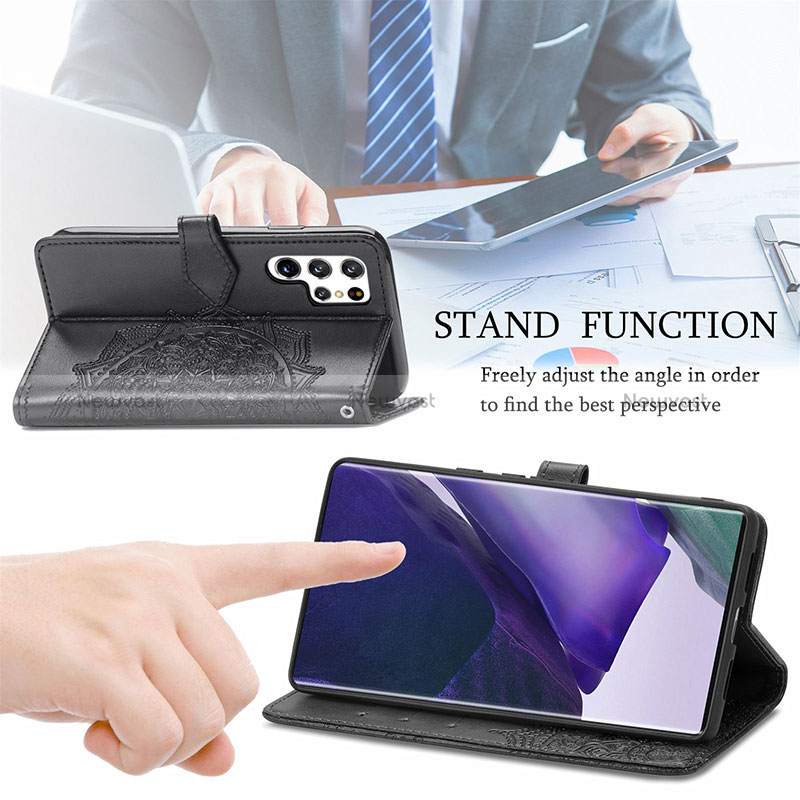 Leather Case Stands Fashionable Pattern Flip Cover Holder S01D for Samsung Galaxy S24 Ultra 5G