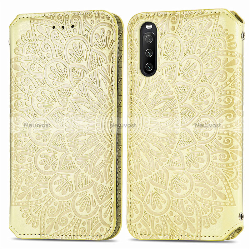 Leather Case Stands Fashionable Pattern Flip Cover Holder S01D for Sony Xperia 10 III SOG04 Gold