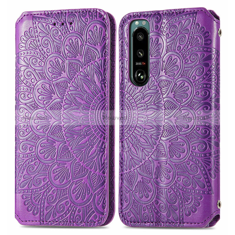 Leather Case Stands Fashionable Pattern Flip Cover Holder S01D for Sony Xperia 5 III SO-53B