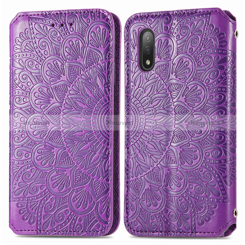 Leather Case Stands Fashionable Pattern Flip Cover Holder S01D for Sony Xperia Ace II SO-41B Purple