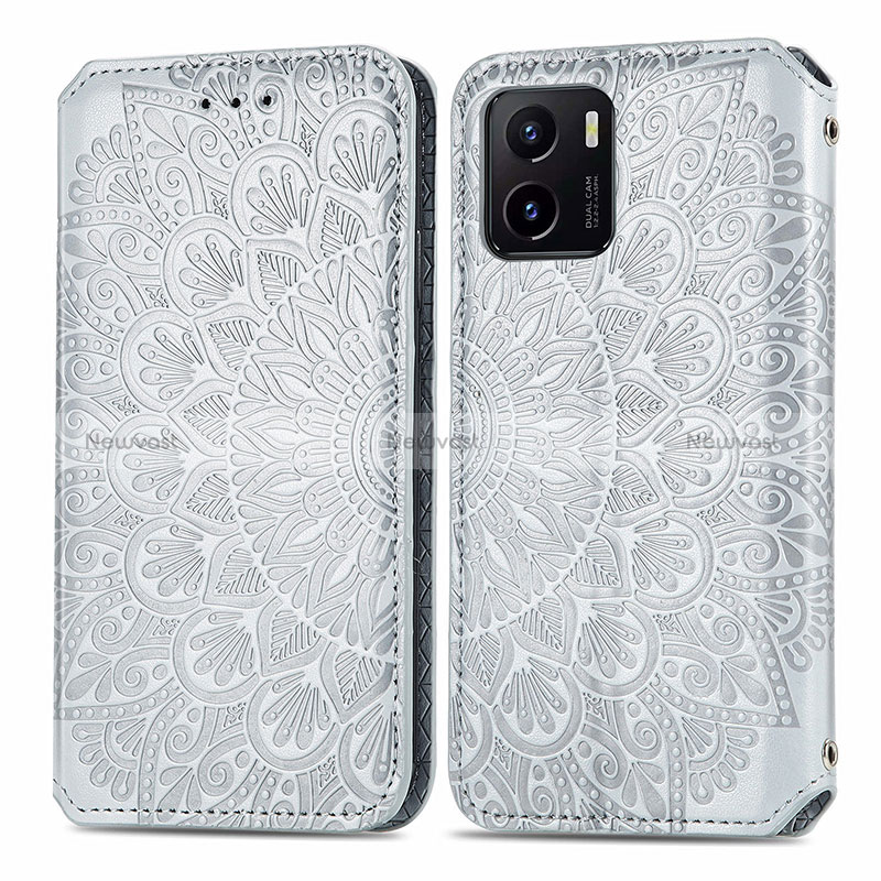 Leather Case Stands Fashionable Pattern Flip Cover Holder S01D for Vivo iQOO U5x Silver