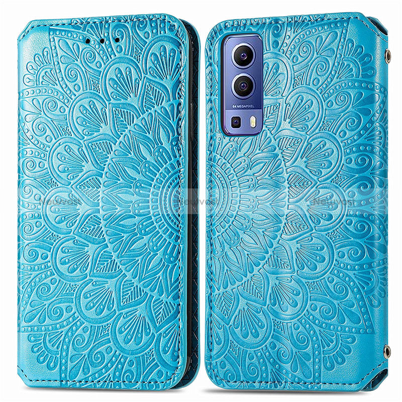 Leather Case Stands Fashionable Pattern Flip Cover Holder S01D for Vivo iQOO Z3 5G Blue