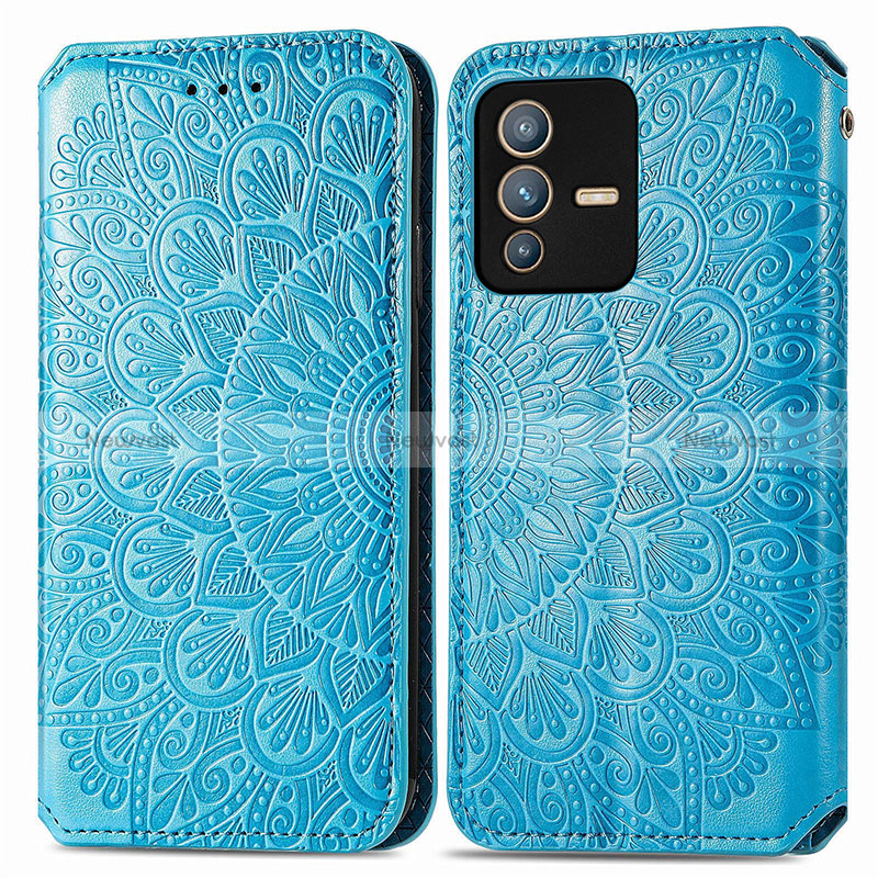 Leather Case Stands Fashionable Pattern Flip Cover Holder S01D for Vivo V23 Pro 5G Blue