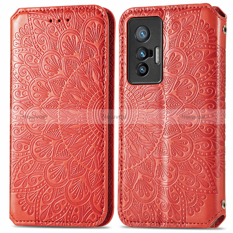 Leather Case Stands Fashionable Pattern Flip Cover Holder S01D for Vivo X70 5G Red