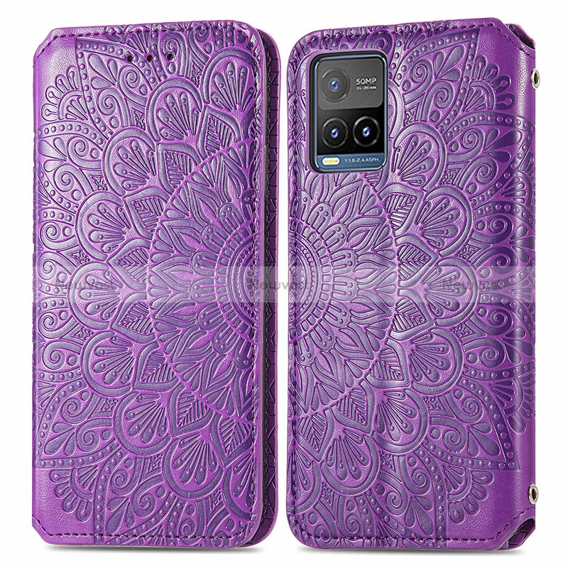 Leather Case Stands Fashionable Pattern Flip Cover Holder S01D for Vivo Y21