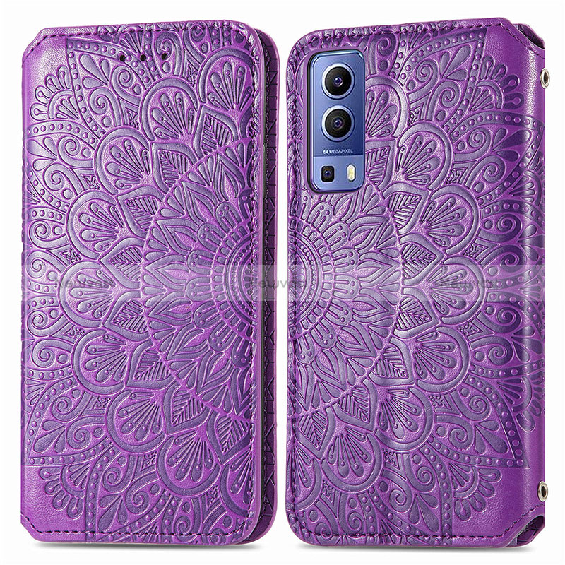 Leather Case Stands Fashionable Pattern Flip Cover Holder S01D for Vivo Y75s 5G