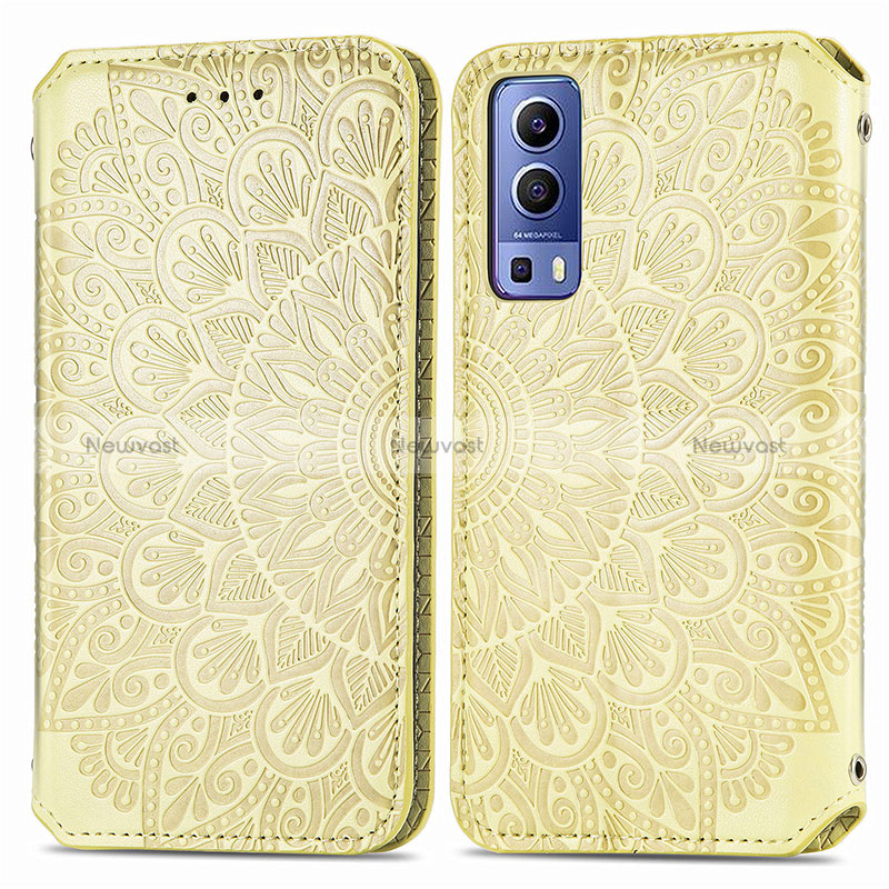 Leather Case Stands Fashionable Pattern Flip Cover Holder S01D for Vivo Y75s 5G