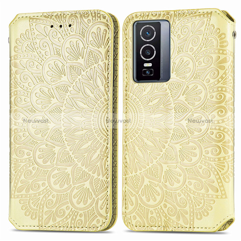 Leather Case Stands Fashionable Pattern Flip Cover Holder S01D for Vivo Y76 5G