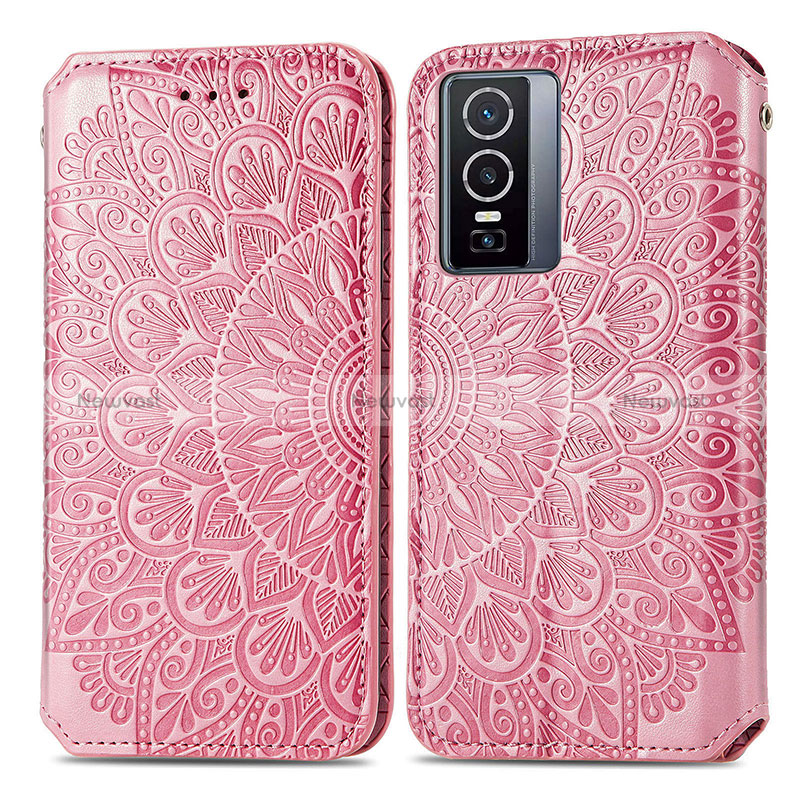 Leather Case Stands Fashionable Pattern Flip Cover Holder S01D for Vivo Y76 5G