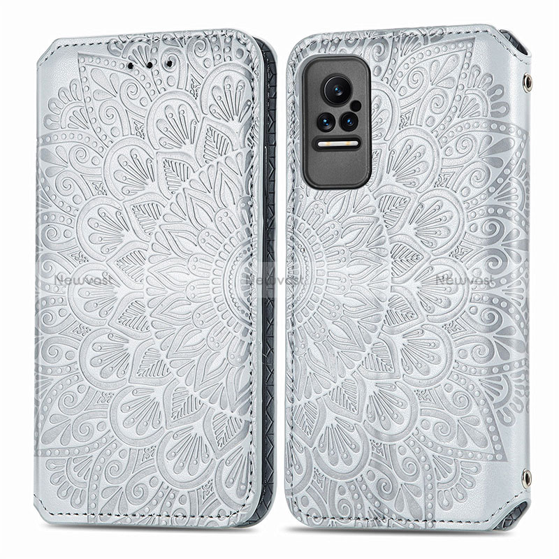 Leather Case Stands Fashionable Pattern Flip Cover Holder S01D for Xiaomi Civi 1S 5G Silver