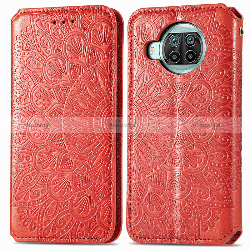 Leather Case Stands Fashionable Pattern Flip Cover Holder S01D for Xiaomi Mi 10i 5G Red