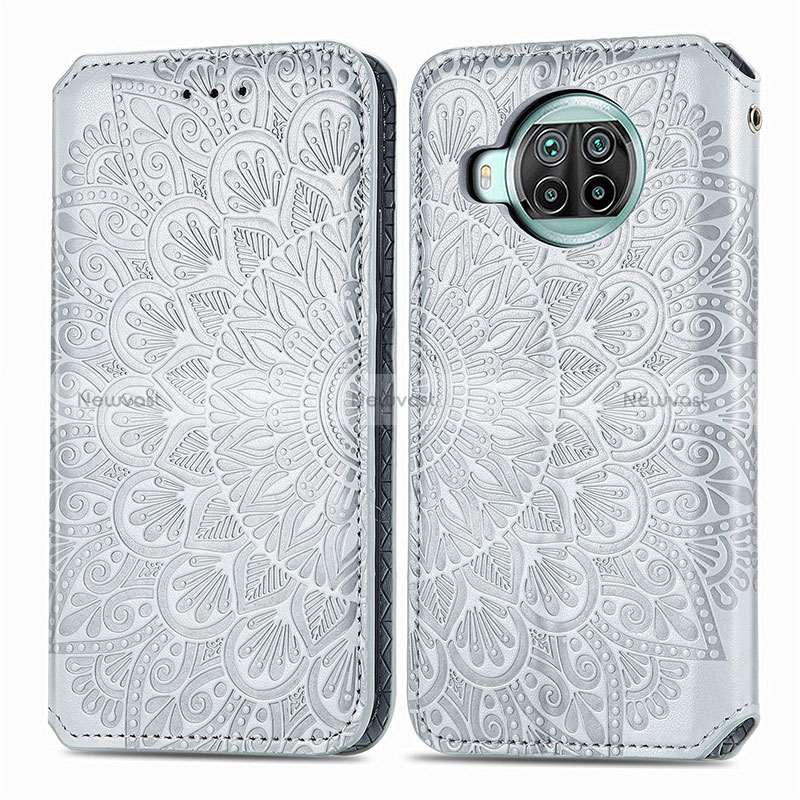 Leather Case Stands Fashionable Pattern Flip Cover Holder S01D for Xiaomi Mi 10i 5G Silver