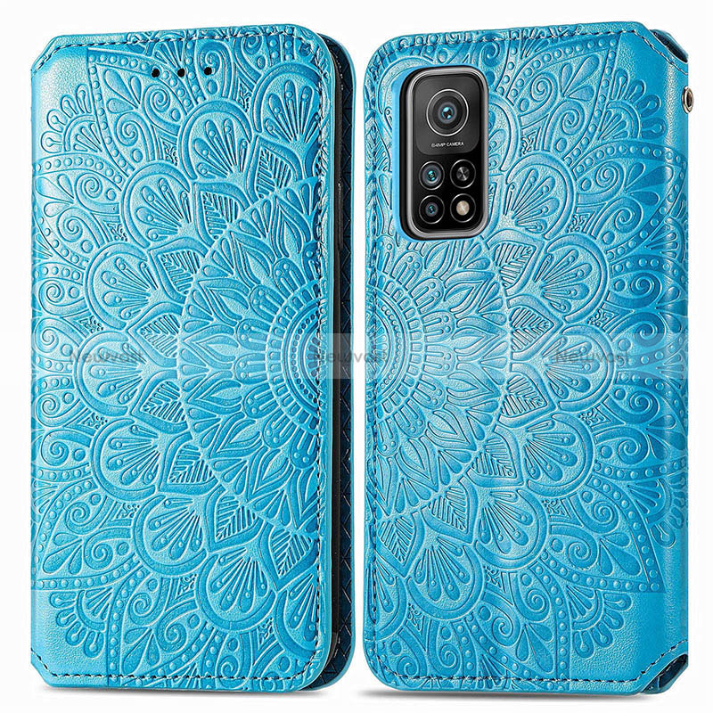 Leather Case Stands Fashionable Pattern Flip Cover Holder S01D for Xiaomi Mi 10T 5G Blue