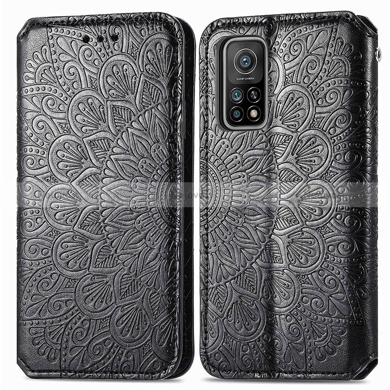 Leather Case Stands Fashionable Pattern Flip Cover Holder S01D for Xiaomi Mi 10T Pro 5G Black