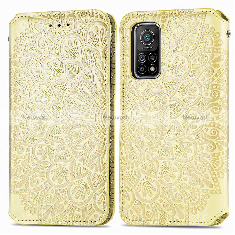 Leather Case Stands Fashionable Pattern Flip Cover Holder S01D for Xiaomi Mi 10T Pro 5G Gold