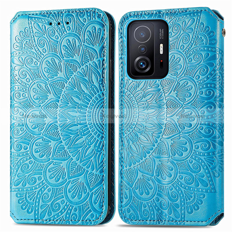 Leather Case Stands Fashionable Pattern Flip Cover Holder S01D for Xiaomi Mi 11T Pro 5G Blue